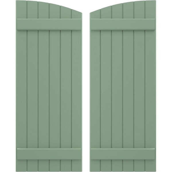 Ekena Millwork Americraft 6-Board (2 Batten) Wood Joined Board-n-Batten Shutters w/Ellipt Top, ARW101BE621X77TGH, PR ARW101BE621X77TGH - main
